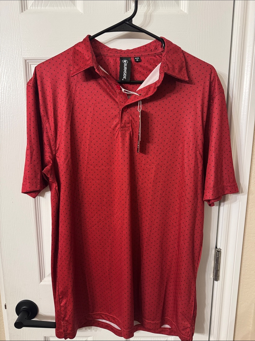 Red Polo Shirt with Subtle Dot Pattern
